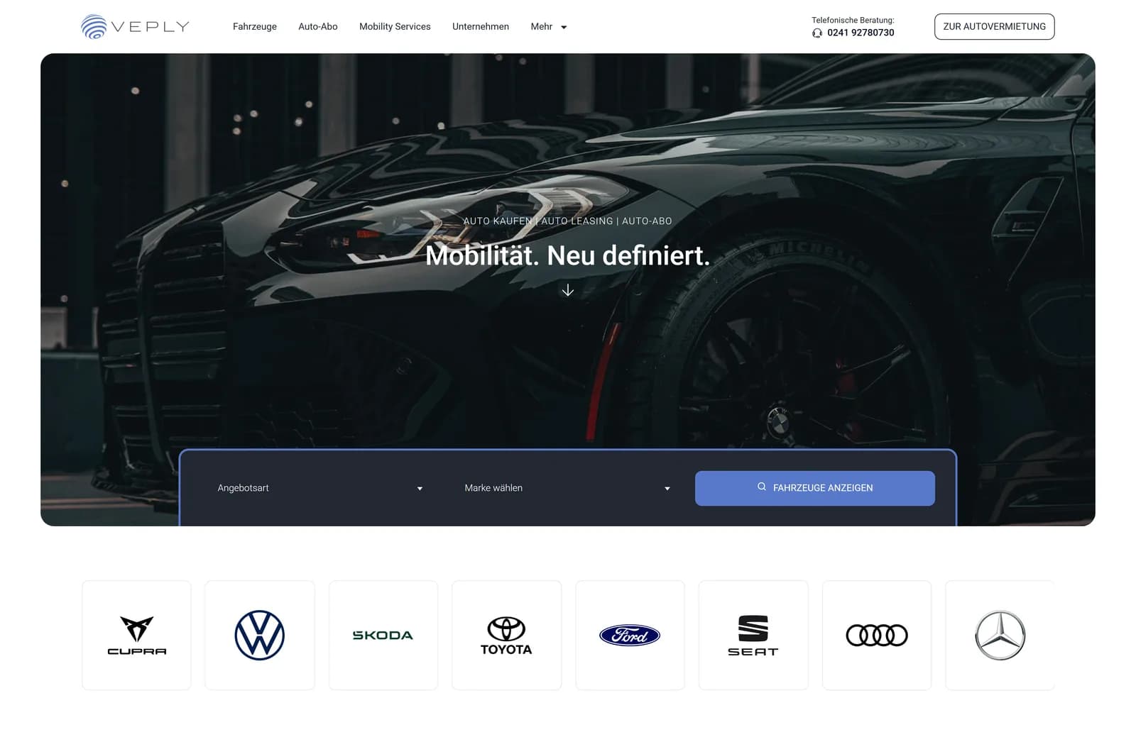 Website von Veply, Auto-Abo