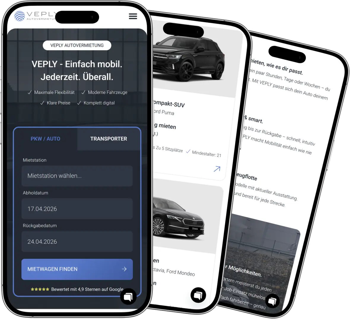 Veply Autovermietung – Website-Referenz von Kienzl Media