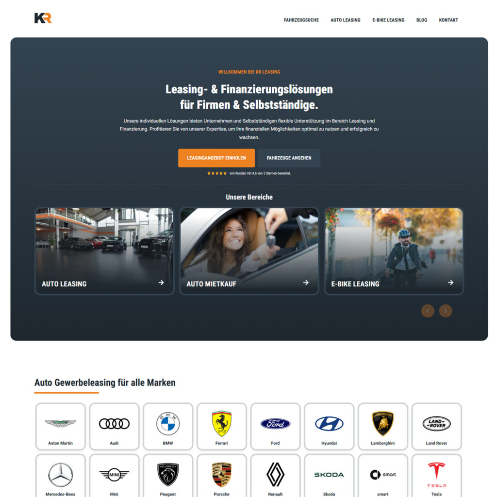 KR Leasing Startseite Screenshot